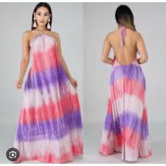 Halter Maxi Dress Orange Navy Pink Purple One Size BNWT - Picture 1 of 6